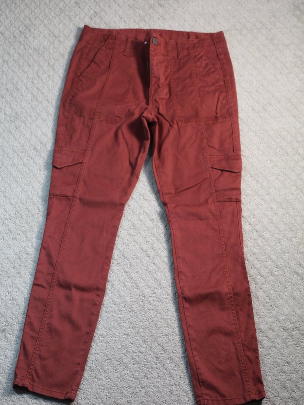Cabi Size 12 Rust Red Ribbed Twill Mid Rise Slim Straight Cargo Pants